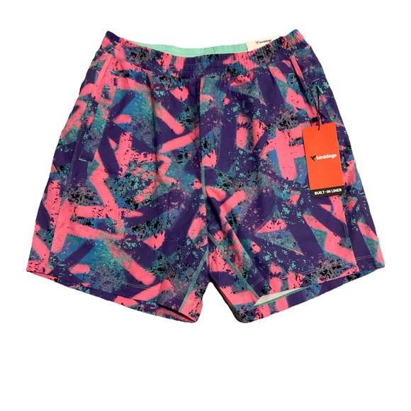 BIRDDOGS Built In Liner Shorts LARGE  7'' Inseam Boomstick Retro 80's Print #352 - Picture 1 of 5